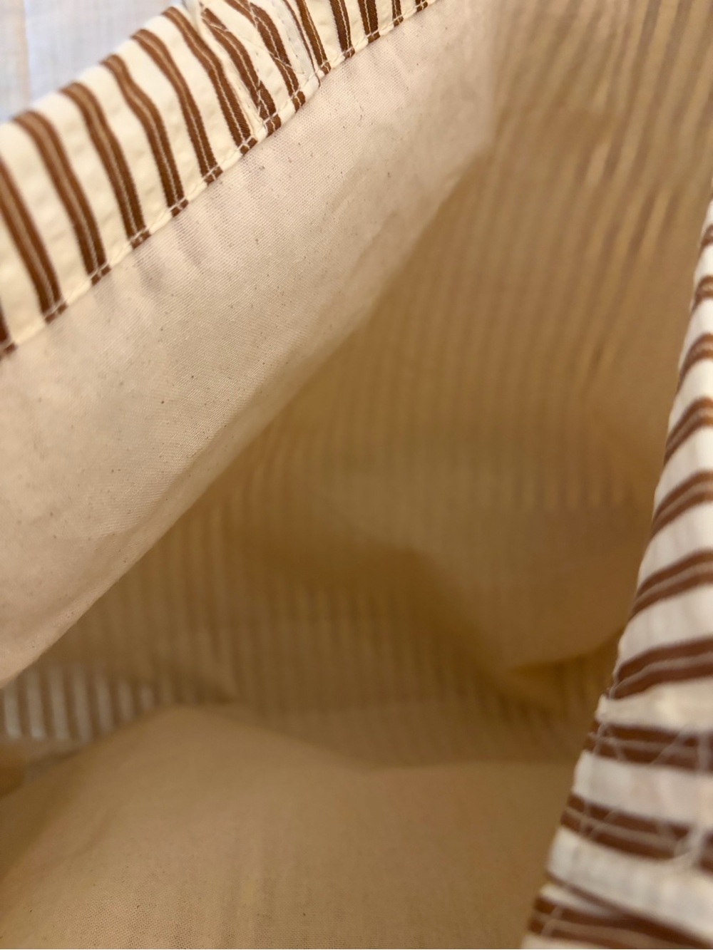 Sezane Octobre Cream white and Brown Striped Tote Bag cotton poplin canvas - Picture 5 of 5